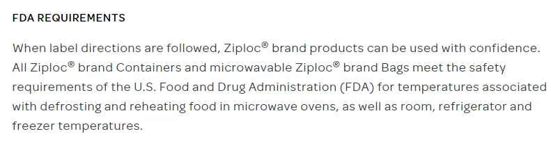 FDA guidance on microwaving ziploc bags